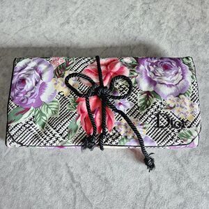 Christian Dior Floral Roll Up Cosmetic Bag Travel Organizer USA CD Zip